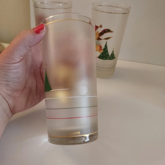 Vintage Frosted Culver 22kt Gold Holiday Yule Bear Shammed Highballs x 4 - Picture 9 of 12